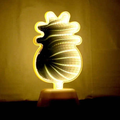 Vista 3 de Lámpara Chi-buy de espejo infinito, luz nocturna led, luz de espejo 3D, diseño de flamenco, cactus, piña y estrella, diseño de unicornio