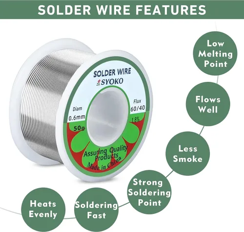 Vista 3 de SYOKO Alambre de soldadura de núcleo de colofonia de plomo de estaño de 60/40 0.024 in 1.76 oz para soldadura eléctrica, alambre de soldadura