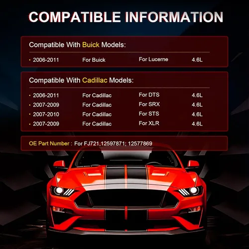 Vista 2 de Inyectores de combustible ANGLEWIDE FJ721 compatibles con Cadillac SRX/XLR 2007 2008 2009, DTS 2006-2011, STS 2007-2010, para Buick Lucerne 2006