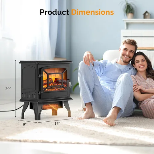 Vista 6 de ROVSUN Estufa Eléctrica de Chimenea de 20" H Calentador de Espacio, 1400W Portátil Independiente con Termostato, Troncos de Llama Realista