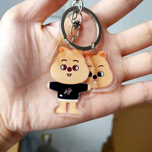 Vista 6 de Feenmai Llavero de dibujos animados para niños, llavero para niños callejeros, colgante de animal lindo, patrón acrílico de doble cara SKZ mochila