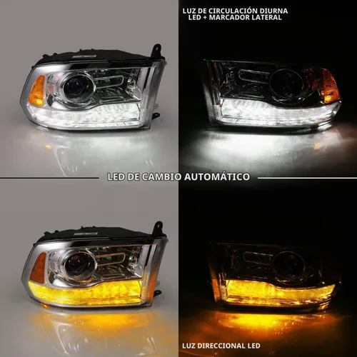 Vista 8 de AmeriLite - Conjunto de faros delanteros de repuesto para Dodge Ram 1500 2500 3500, modelos de proyector dual/cuadruple Switchback, tubo LED cromo