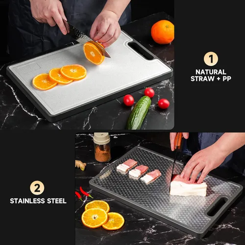 Vista 2 de Tabla de cortar de doble cara, 1 pieza de tablas de cortar de acero inoxidable 316 para cocina, grado alimenticio, malla resistente a los arañazos