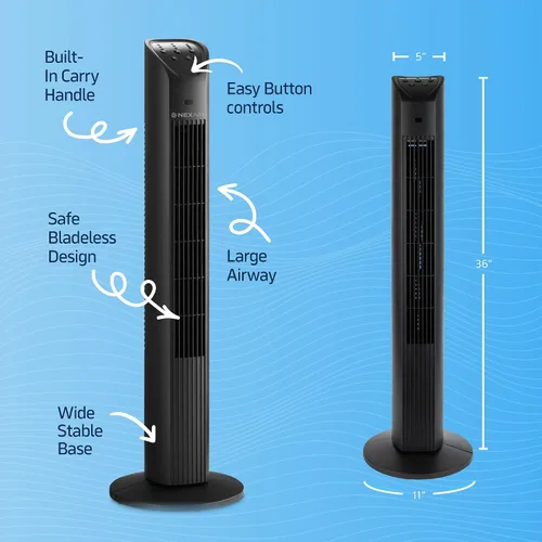 Vista 5 de NEXAIR Ventilador de torre oscilante de 36 pulgadas, torre de ventilador portátil de 3 velocidades con control remoto, ventilador de piso