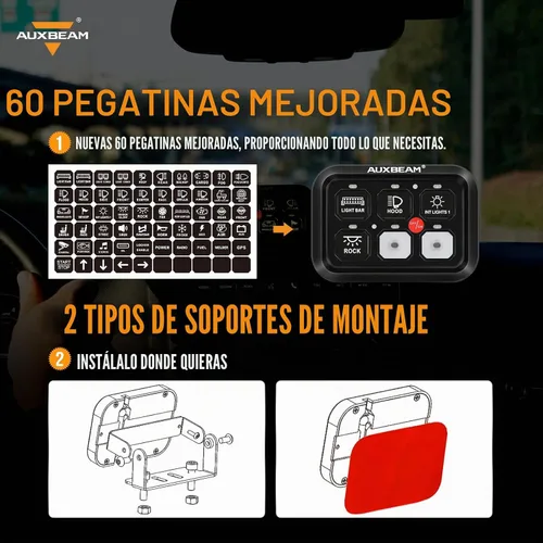 Vista 6 de Auxbeam Panel de interruptor de 6 bandas BC60 Sistema de relé de control de circuito universal, interruptor LED regulable automático, panel
