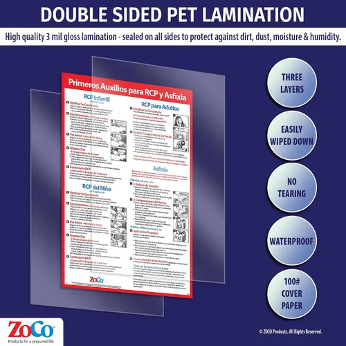 Vista 5 de ZOCO - Carteles de primeros auxilios de RCP y asfixia (paquete de 2, inglés y español) - Carteles laminados de cumplimiento de 12 x 18 pulgadas