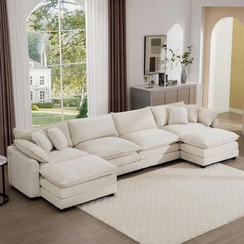 Vista 18 de Aoowow Sofá de dos plazas de pana, modernos sofás de nube de 2 plazas para sala de estar, sofás modulares de nube seccionales con asiento profundo