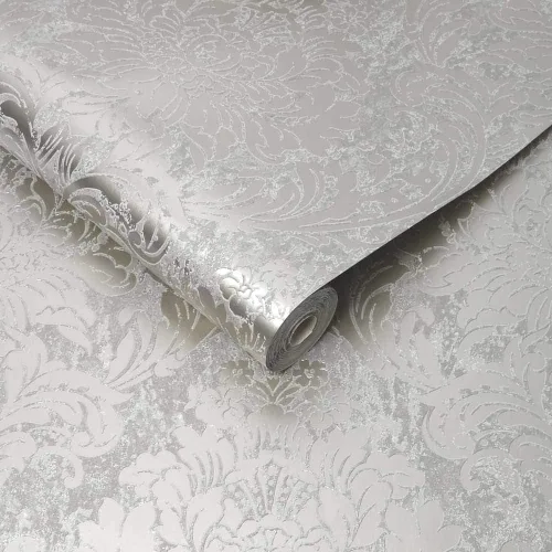 Vista 2 de Papel pintado de oro rosa y gris de Milan Damask