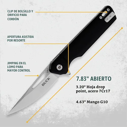Vista 4 de Buck Knives 239 Infusion, cuchillo de bolsillo plegable con hoja de punta, mango de aluminio, clip para bolsillo Negro