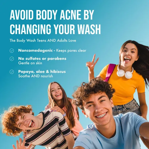 Vista 6 de Teenology Gel de baño para adolescentes, evita brotes de acné, sin sulfatos ni parabenos, con extractos botánicos naturales para una piel clara