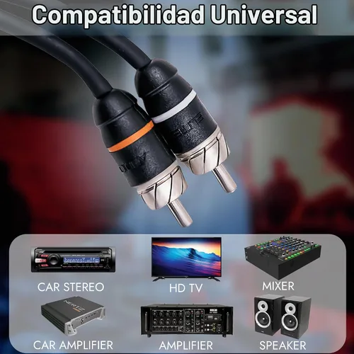 Vista 7 de Elite Audio Serie Premium 1.5 pies. Cable RCA de audio para auto de 2 canales – Blindado doble, cobre libre de oxígeno, cable de audio reductor