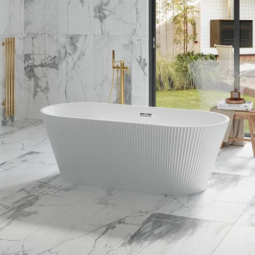 Vista 23 de 59 Inch Freestanding Bathtubs, White Acrylic Free Standing Bathtub, Modern Soaking Tub with Integrated Overflow & Chrome Drain for Bathroom Remodel