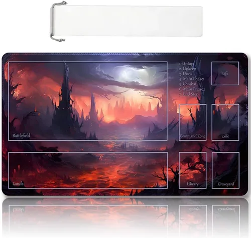 Vista 41 de Tapete de juego MTG cosido de alta calidad con zonas y respaldo de goma antideslizante, tapete de juego TCG para MTG y otros juegos de cartas, Dkt