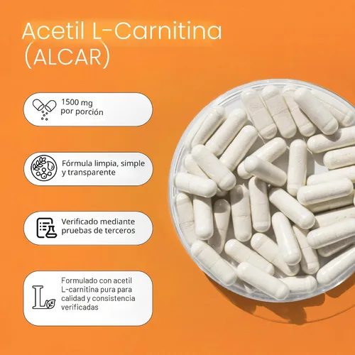 Vista 4 de NaturaLife Labs Acetil L-carnitina (ALCAR) 1500 mg por porción – 100 cápsulas – Sin OMG, sin gluten, vegano