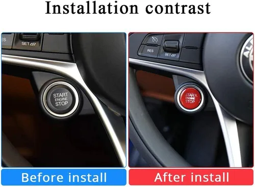 Vista 2 de Cubierta de botón de interruptor de arranque del motor de coche ABS Trim 1pc para Alfa Romeo Giulia Stelvio 2017 2018 2019 (rojo)