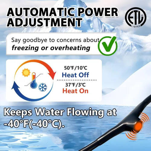 Vista 4 de HEATIT Cable calefactor autorregulador de tubería de 2 pies para protección contra congelación de tuberías, automático con termostato integrado