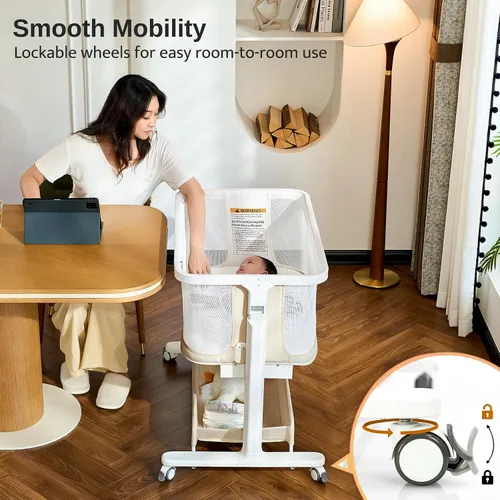 Vista 8 de VaVaSoo Cuna eléctrica para bebé, cama de malla con balanceo automático de 3 velocidades, 8 sonidos relajantes, control remoto, cuna de bebé