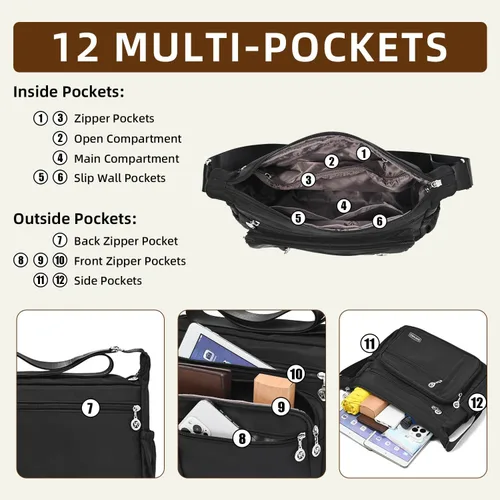 Vista 5 de Crossbody Bag for Women,Multi Pockets Cross Body Purses for Women, Ladies Shoulder Bag, Travel Purses and Handbags
