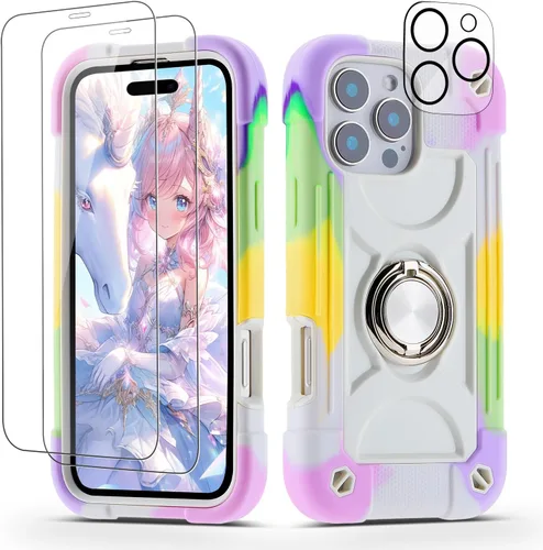 Vista 131 de Funda para iPhone 11 de 6.1 pulgadas con soporte de anillo, con 2 protectores de pantalla de vidrio, resistente a los golpes, resistente a