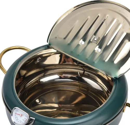 Vista 7 de Olla para freidora, freidora de acero inoxidable 304 estilo japonés, sartén con termómetro, olla de tempura para freír papas fritas, camarones