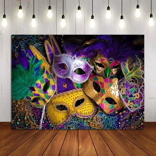 Vista 2 de Máscara de cuentas de color morado dorado con purpurina, fondo de fotografía de carnaval, fiesta, baile, fiesta de cumpleaños, cabinas de fotos