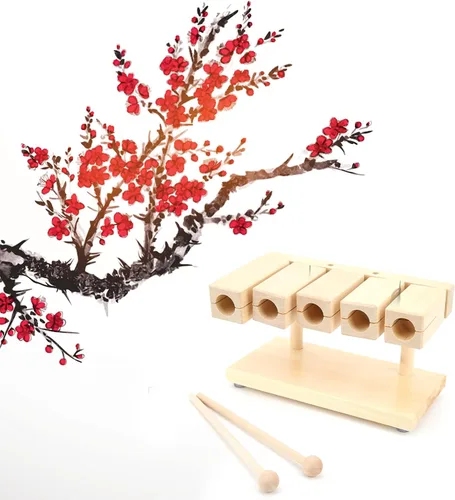 Vista 3 de Kuuleyn Bloque de ritmo de madera maciza con mazo, instrumento de percusión musical, bloque de percusión de madera, bloques de arce rítmico de 5