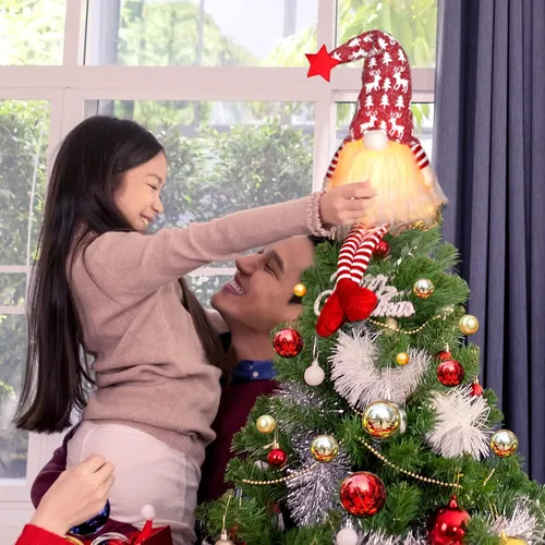Vista 5 de Adorno para Árbol de Navidad con Luces, Adorno para Árbol de Navidad con Diseño de Gnomos Iluminado, Adornos para Árbol de Navidad de Gnomos de 24
