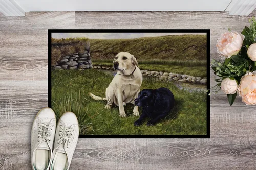 Vista 2 de Caroline's Treasures FRF0018MAT - Tapete de labradores amarillos y negros de 18 x 27 pulgadas, para interiores y exteriores, para entrada