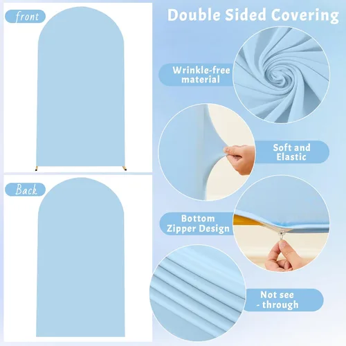 Vista 92 de Baby Blue Arch Backdrop Cover, 6FT Spandex Fitted Wedding Arch Stand Covers Round Top Chiara Backdrop Cover for Birthday Party Ceremony Banquet Azul