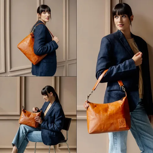 Vista 7 de BERLINER BAGS Bolso De Hombro De Cuero Genuino Vintage Bella, Bolso Hobo, Bolso De La Manija Superior, Bolso Para Las Mujeres - Marrón