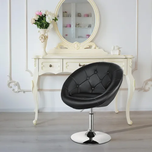 Vista 2 de MAT EXPERT Silla de tocador con altura ajustable, silla de maquillaje sin brazos con marco cromado y respaldo ergonómico, moderna silla giratoria
