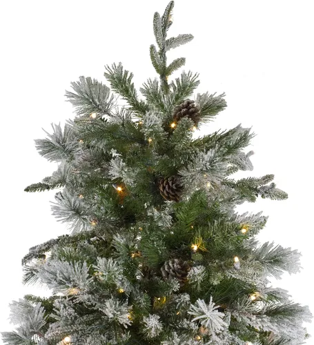 Vista 4 de Árbol de Navidad artificial preiluminado de 9 pies de romero esmeralda y pino – Luces LED transparentes