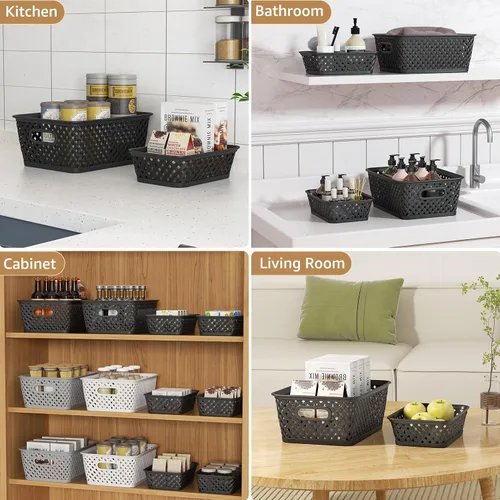 Vista 5 de MaxGear Organización y Almacenamiento 3 Paquetes, Contenedores Organizadores de Plástico, Cestas Tejidas para Almacenamiento, Cestas de Plástico