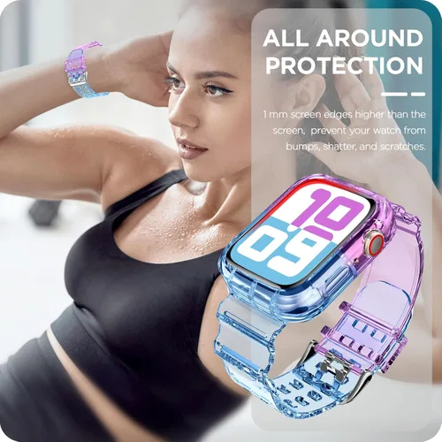 Vista 205 de DABAOZA - Correa transparente compatible con Apple Watch con estuche protector, correa deportiva de TPU con brillo para mujeres y hombres