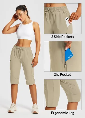 Vista 3 de BALEAF Pantalones cortos de 15 pulgadas de largo para mujer, pantalones cortos capri por debajo de la rodilla, ligeros, de secado rápido, cintura
