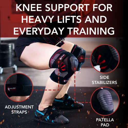 Vista 3 de Dark Iron Fitness Par de rodilleras para compresión y apoyo para hombres y mujeres, mangas estabilizadoras acolchadas con resortes metálicos