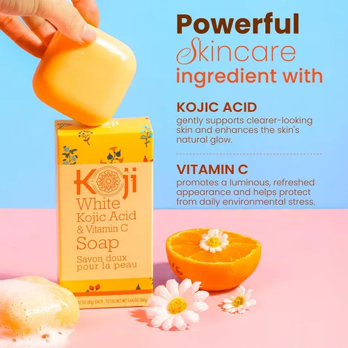 Vista 5 de Koji White Jabón iluminador de ácido kójico y vitamina C, hidratante para la cara y el cuerpo para una piel radiante, nutritiva, hidratante, barra