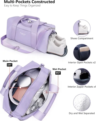 Vista 4 de Pequeña bolsa deportiva de gimnasio para mujeres y niñas, bolsa de lona para entrenamiento de fitness, viajes, baile, ballet, natación