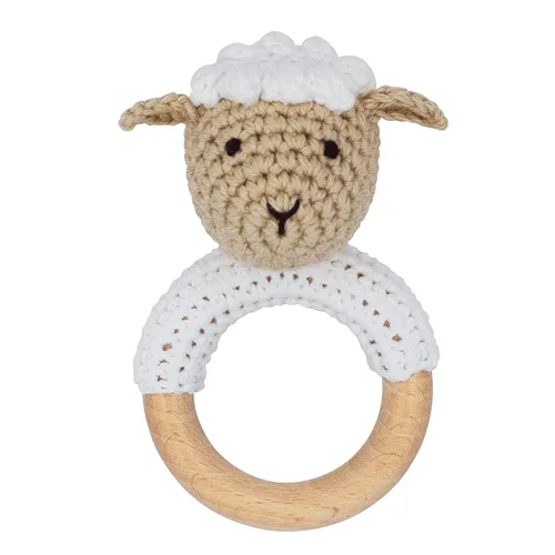 Vista 7 de Joliecraft Woodland Friends - Juguete de sonajero y agitador para bebé con anillo de dentición de madera para bebés de 3, 6, 9, 12 meses Oso Marrón