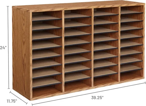 Vista 3 de Safco Products - 9424MO - Organizador de literatura ajustable de madera, con 36 compartimentos, roble medio, estructura duradera, estantes