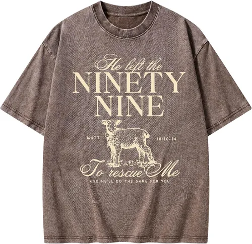 Vista 11 de Camisetas gráficas de verano para mujeres y hombres, de algodón, de gran tamaño, 90 y nueve con ovejas, camiseta cristiana lavada