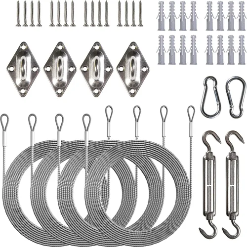 Vista 15 de Royal Shade Kits de accesorios de cables de alambre de 48 pies (12 pies x 4) para toldo rectangular / cuadrado – Metal de acero inoxidable