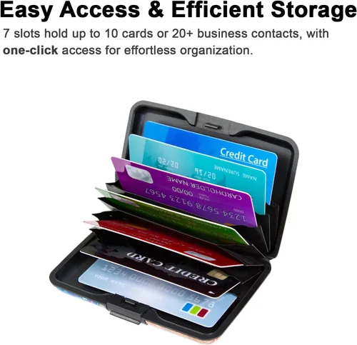 Vista 4 de Soporte para tarjetas de crédito, cartera metálica con bloqueo RFID para tarjetas de identificación para mujeres y hombres, funda rígida de aluminio