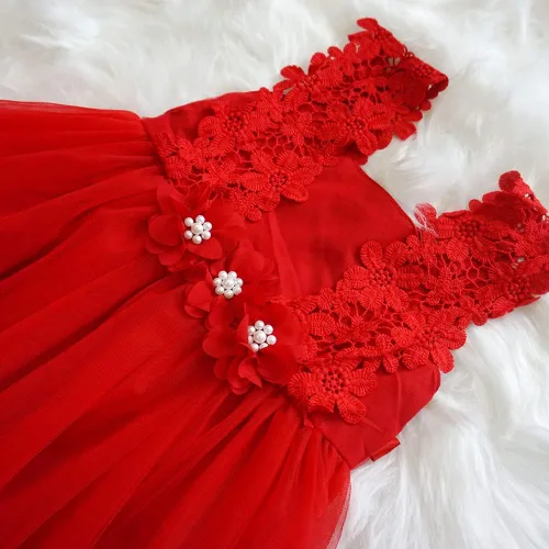 Vista 4 de BGFKS Vestido de encaje de flores para bebé, elegante, vestido de tul para boda, fiesta de cumpleaños.