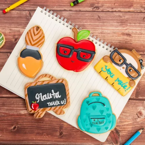 Vista 5 de Juego de cortador de galletas de regreso a clases con sellos de émbolo, 11 piezas, regalos de cocina, cumpleaños, vacaciones, ácido poliláctico 3D