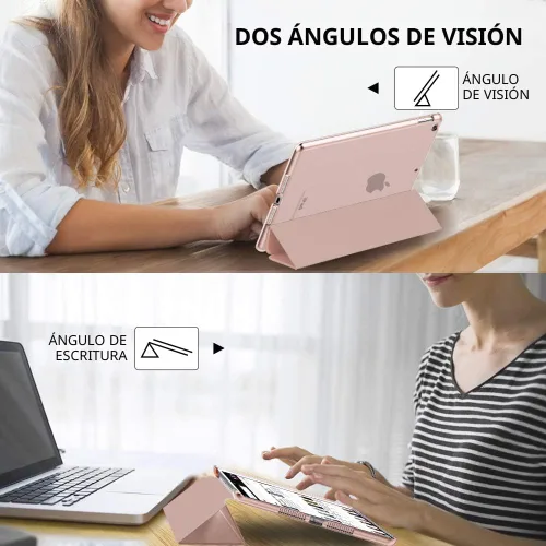 Vista 5 de MoKo - Funda compatible con iPad 2019, fina, ligera, inteligente, carcasa, cubierta de soporte con protector trasero traslúcido esmerilado 1-Oro Rosa