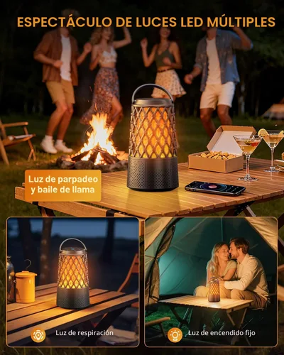 Vista 7 de Altavoces para exteriores Bluetooth 5.3 con luz de llama, sincronización
