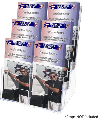 Vista 5 de Marketing Holders Paquete de 2 soportes para folletos Slatwall de 3 niveles para literatura de 4 o 8.5 pulgadas, organizador de anuncios de acrílico