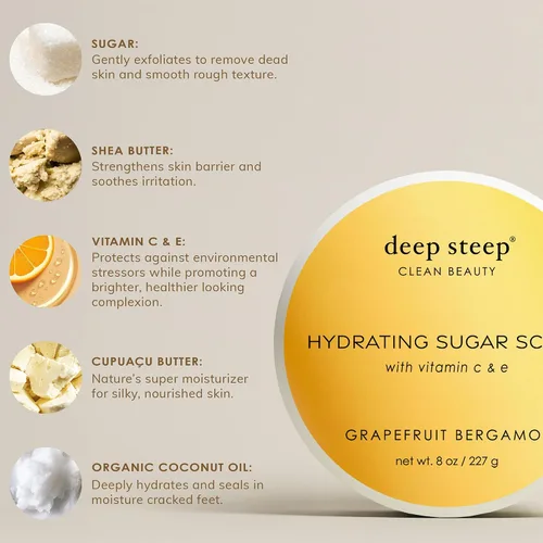 Vista 7 de Deep Steep Exfoliante de azúcar, vainilla de azúcar morena, 8 onzas, exfoliante corporal con aceite de coco orgánico, manteca de karité y aceite