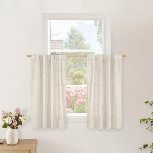 Vista 96 de BGment Cortinas cortas de lino marrón de 36 pulgadas de largo para ventanas, pequeñas cortinas de gasa semitransparentes para cocina, cafetería